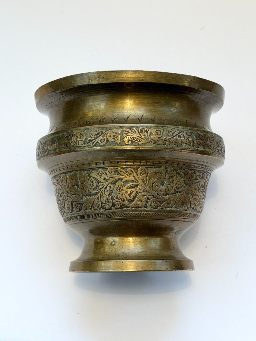 Vintage Engraved Brass Cachepot Planter